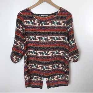 Pink Rose Bohemian Elephant Blouse, M
